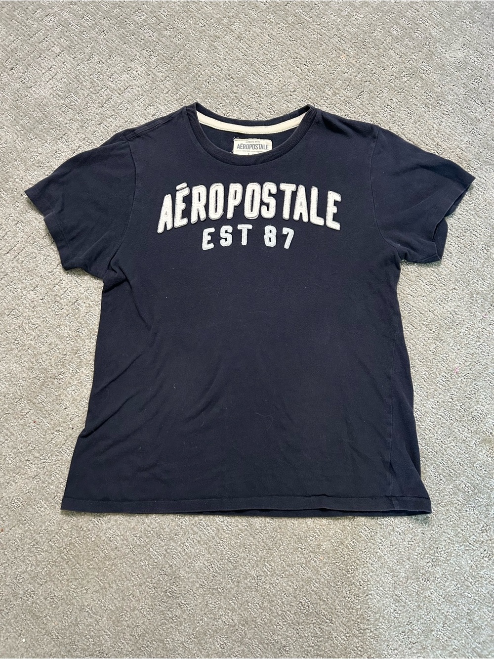 Vintage Aeropostale Est '87 Men's Large Short Sleeve Embroidered Blue T Shirt